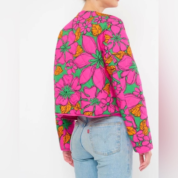 FLORA BEA NYC Terra Quilted Coat Jacket Medium NWT Vibrant Floral Print - Picture 4 of 7